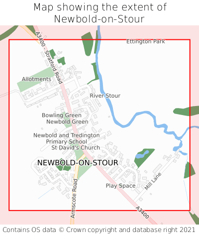Map showing extent of Newbold-on-Stour as bounding box