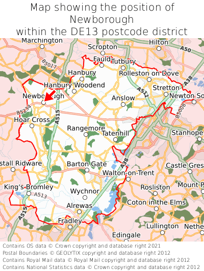 Map showing location of Newborough within DE13