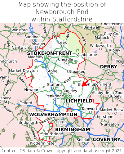 Map showing location of Newborough End within Staffordshire