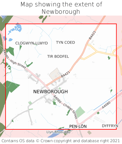 Map showing extent of Newborough as bounding box