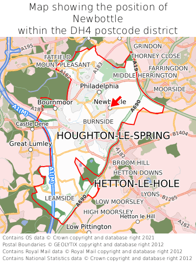 Map showing location of Newbottle within DH4