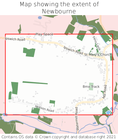 Map showing extent of Newbourne as bounding box
