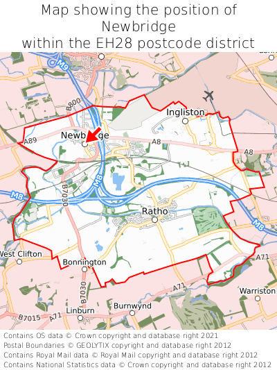 Map showing location of Newbridge within EH28