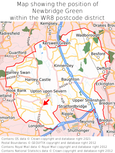 Map showing location of Newbridge Green within WR8