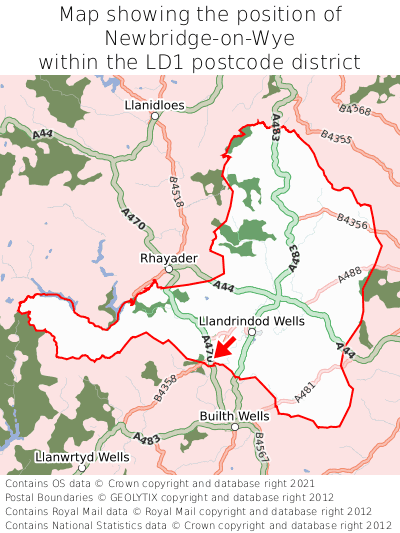 Map showing location of Newbridge-on-Wye within LD1