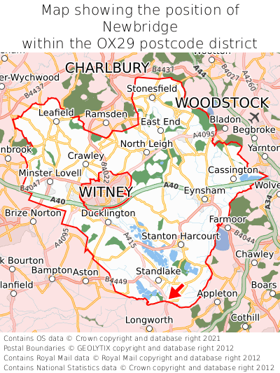 Map showing location of Newbridge within OX29