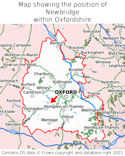 Map showing location of Newbridge within Oxfordshire
