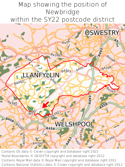 Map showing location of Newbridge within SY22