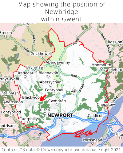 Map showing location of Newbridge within Gwent