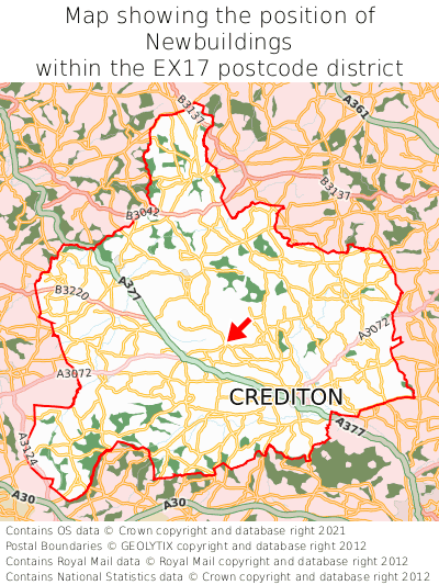 Map showing location of Newbuildings within EX17