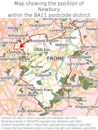 Map showing location of Newbury within BA11