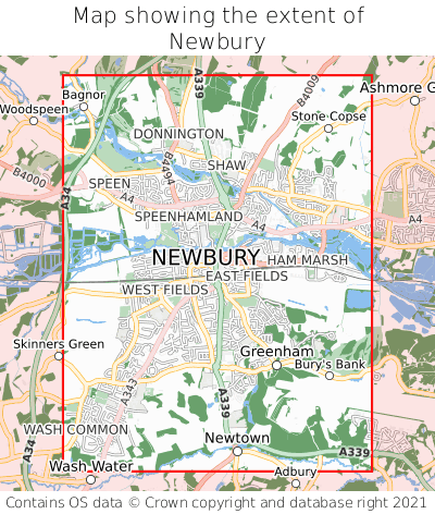 Map showing extent of Newbury as bounding box