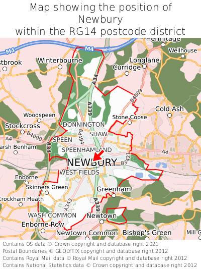 Map showing location of Newbury within RG14