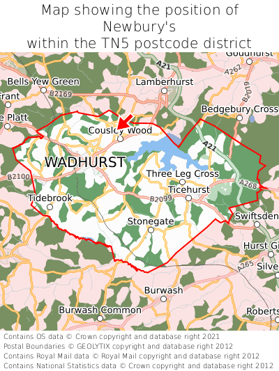 Map showing location of Newbury's within TN5