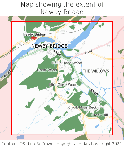 Map showing extent of Newby Bridge as bounding box