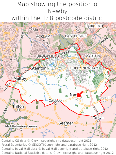 Map showing location of Newby within TS8