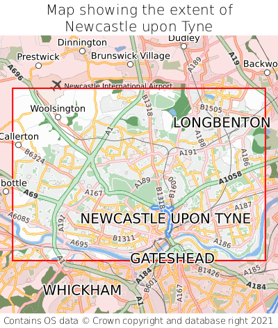 Map showing extent of Newcastle upon Tyne as bounding box