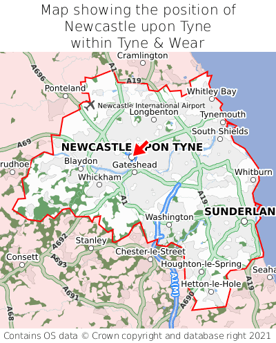 Map showing location of Newcastle upon Tyne within Tyne & Wear