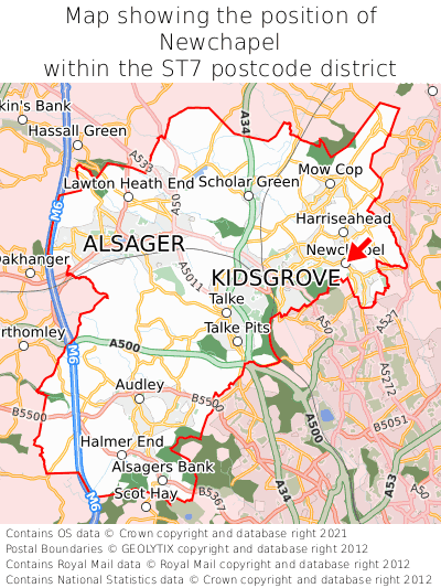 Map showing location of Newchapel within ST7