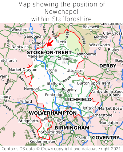Map showing location of Newchapel within Staffordshire