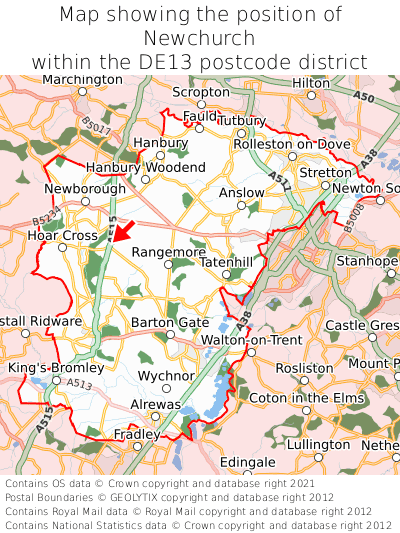 Map showing location of Newchurch within DE13