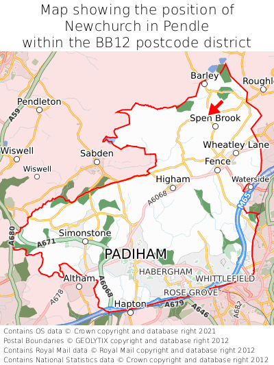Map showing location of Newchurch in Pendle within BB12