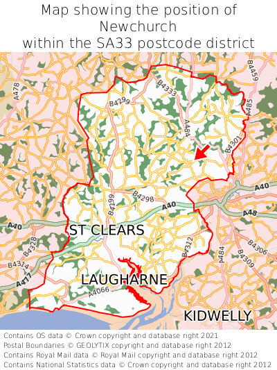 Map showing location of Newchurch within SA33