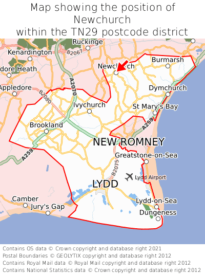 Map showing location of Newchurch within TN29
