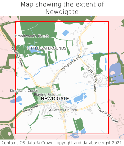 Map showing extent of Newdigate as bounding box