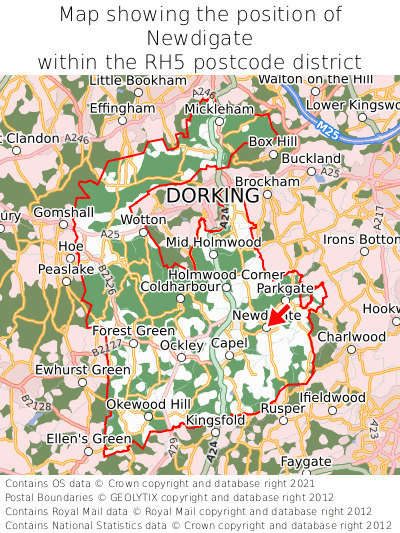 Map showing location of Newdigate within RH5