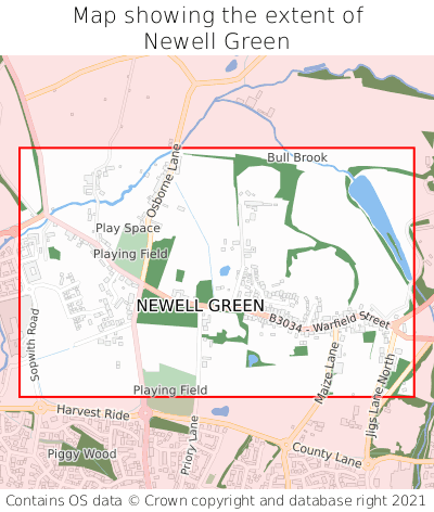 Map showing extent of Newell Green as bounding box
