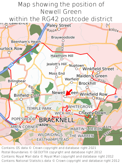 Map showing location of Newell Green within RG42