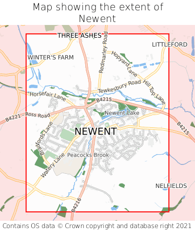 Map showing extent of Newent as bounding box