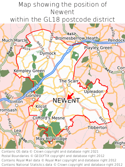 Map showing location of Newent within GL18