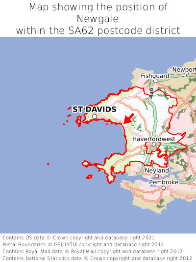 Map showing location of Newgale within SA62