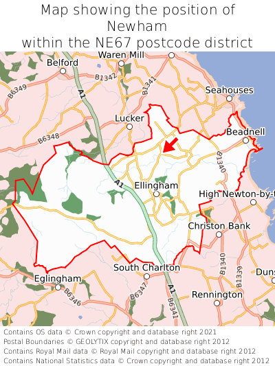 Map showing location of Newham within NE67