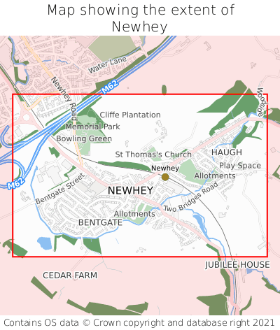 Map showing extent of Newhey as bounding box