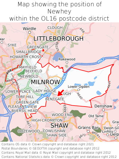 Map showing location of Newhey within OL16