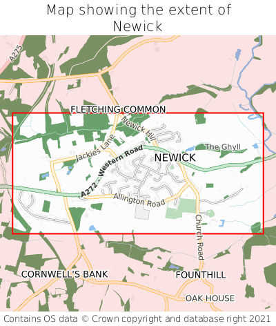 Map showing extent of Newick as bounding box