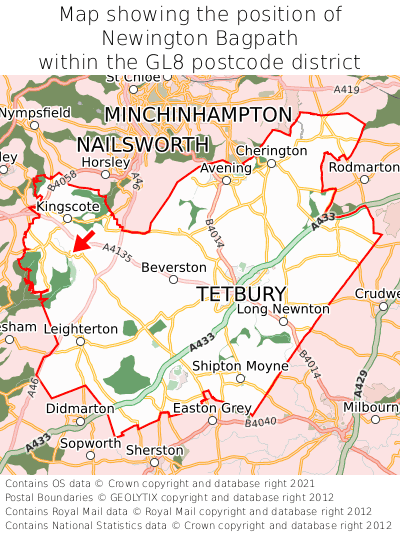 Map showing location of Newington Bagpath within GL8