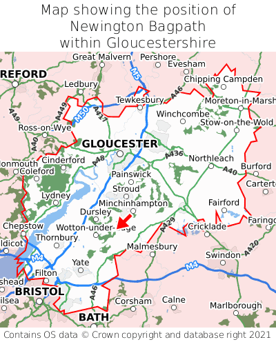 Map showing location of Newington Bagpath within Gloucestershire