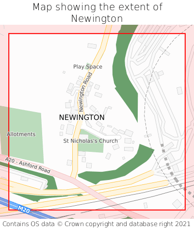 Map showing extent of Newington as bounding box