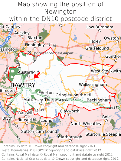 Map showing location of Newington within DN10