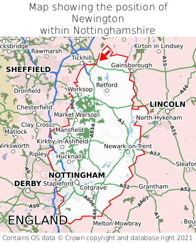 Map showing location of Newington within Nottinghamshire