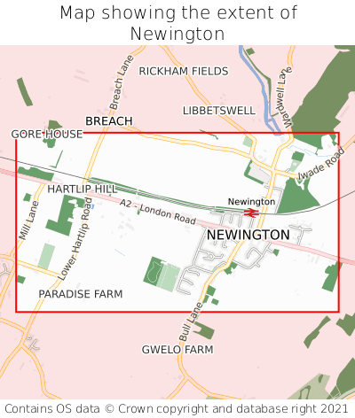 Map showing extent of Newington as bounding box