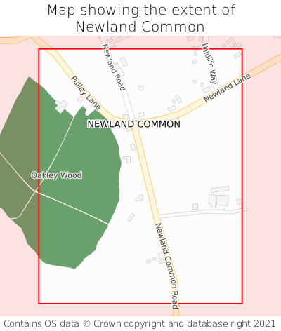 Map showing extent of Newland Common as bounding box