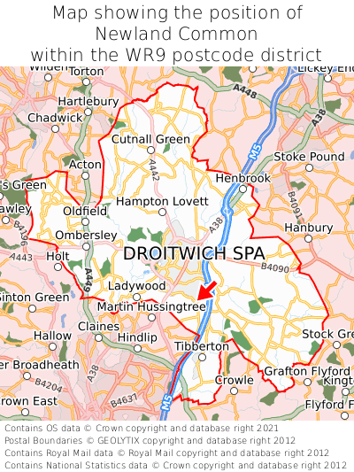 Map showing location of Newland Common within WR9
