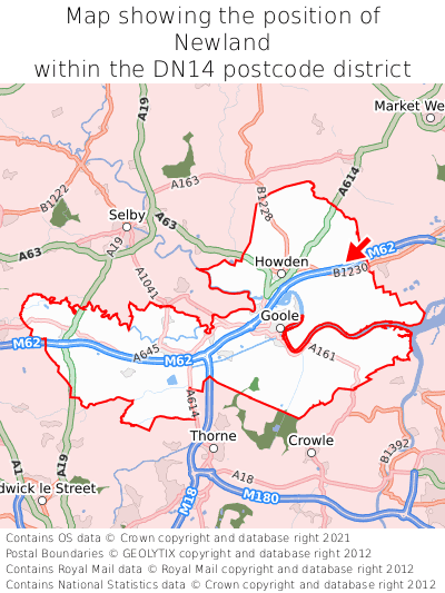 Map showing location of Newland within DN14