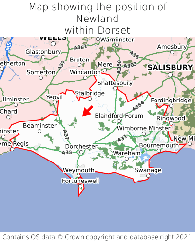 Map showing location of Newland within Dorset