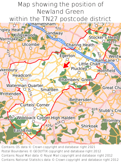 Map showing location of Newland Green within TN27